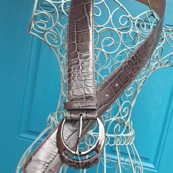 Genuine Leather Belt Alligator Embossed Wide Womens Real Patten Leather Belt M - Picture 2 of 16